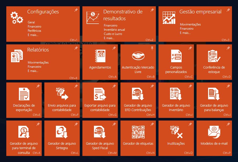 Arquivos fiscais e para a contabilidade, gerados pelo sistema.